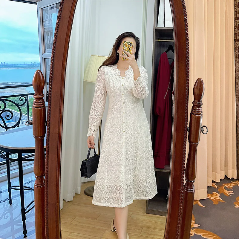 

Ele plus Size Lace Dr Sweet Sle Long Skirt for plus Size Women Autumn Season High Waist Commute Faion Slimming Effect