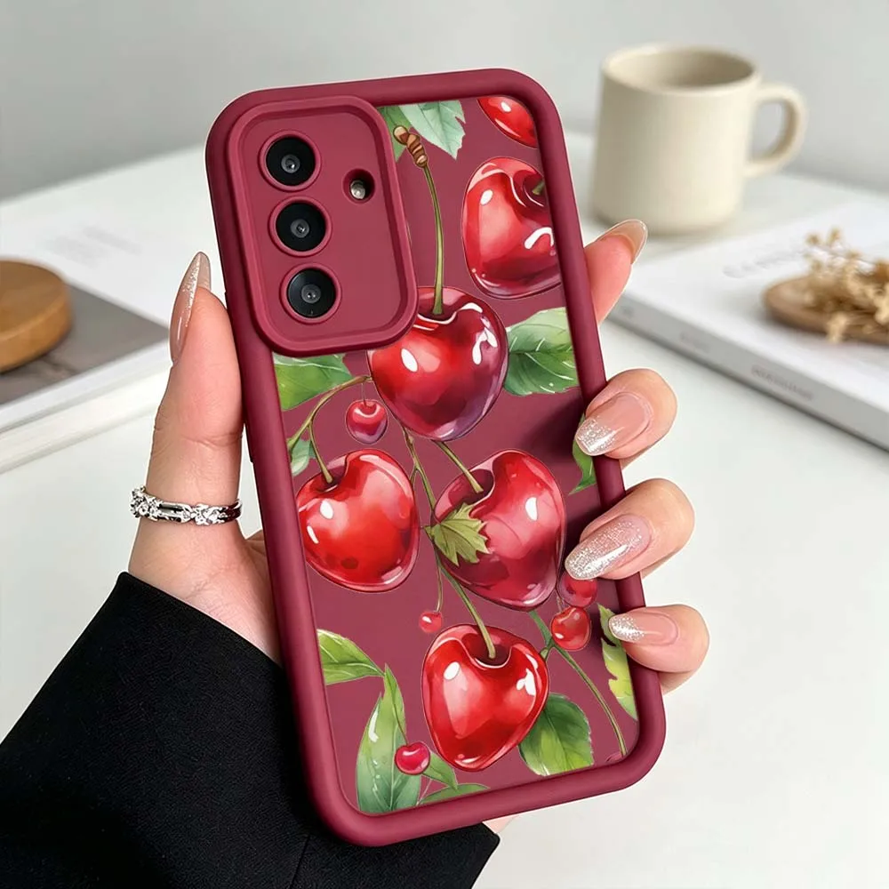 Minimalist Cherry Pattern Phone Case For Samsung Galaxy A71 A57 A56 A55 A54 A53 A52s A17 A16 A06 Eye Ladder Silicone Cover