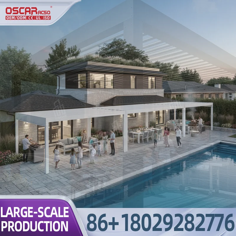 Outdoor Waterproof Motorized Aluminum Retractable All Season Louvered Roof Pergola for Patio Garden Backyard pergola