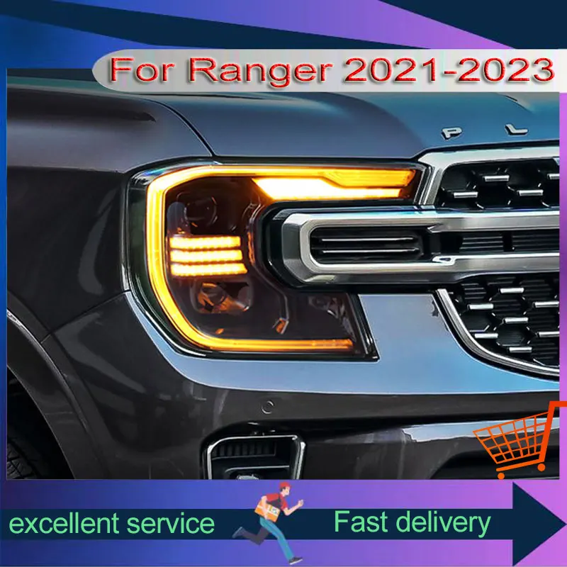 New Style Headlights For Ford Ranger T9 2021-2023 Refit Upgrade LED Dual Projection Lens Xenon Front Lamps Automobile Assembly