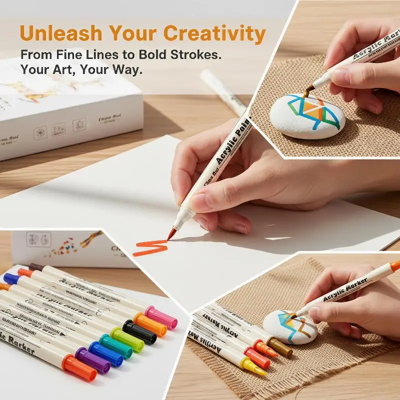 Dual Tip Acrylic Marker Pen Set Vibrant Color Highlighters & Art Markers Art Supplies for Coloring, Journaling, Canvas & DIY