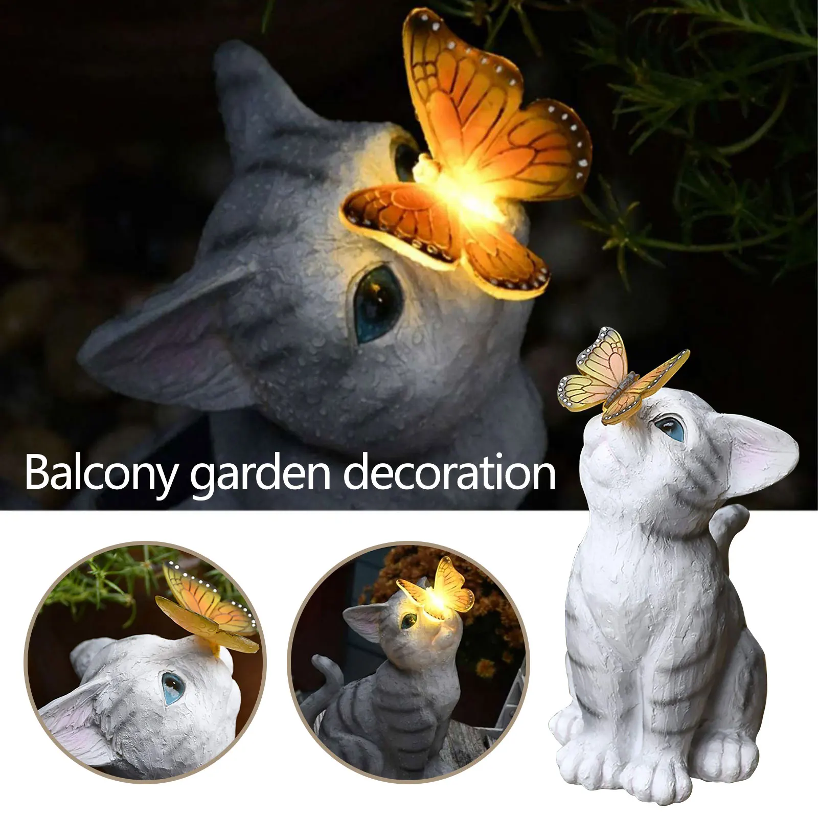 

Outdoor Lighting Garden Solar Light Statue Cat And Butterfly Figurine Landscape Lamps Resin Figurine For Courtyard Lawn Woodland