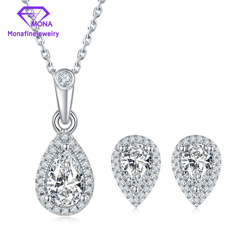 

Stud Eearrings & Pendant Necklace Sets 1 CT Pear Shape Moissanite Diamond 925 Silver plated with White Gold Fine Jewelry