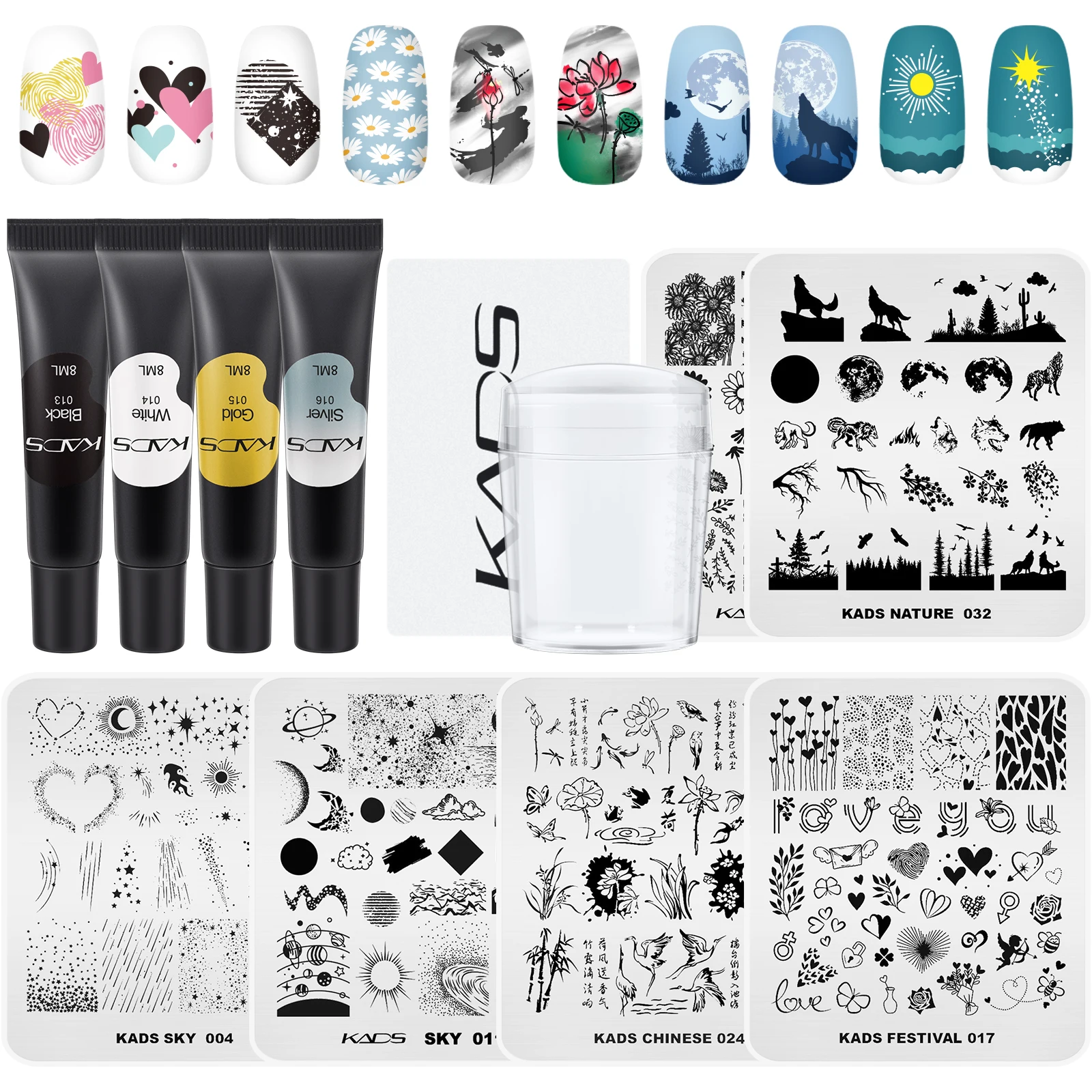 Placas de estampagem com Nail Stamper, Gel Polonês Modelos de Imagem, Impressão Design Mold, Nail Art Decoração, Ferramentas DIY, 11pcs por conjunto