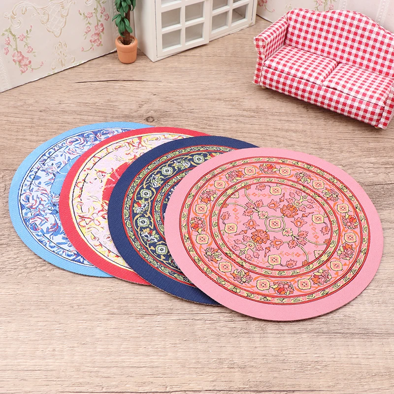 (.) 1:12 Dollhouse Miniature Round Floor Rug Cover Oval Carpet Floor Mat Model Bedroom Living Room Decor Toy Doll House Access