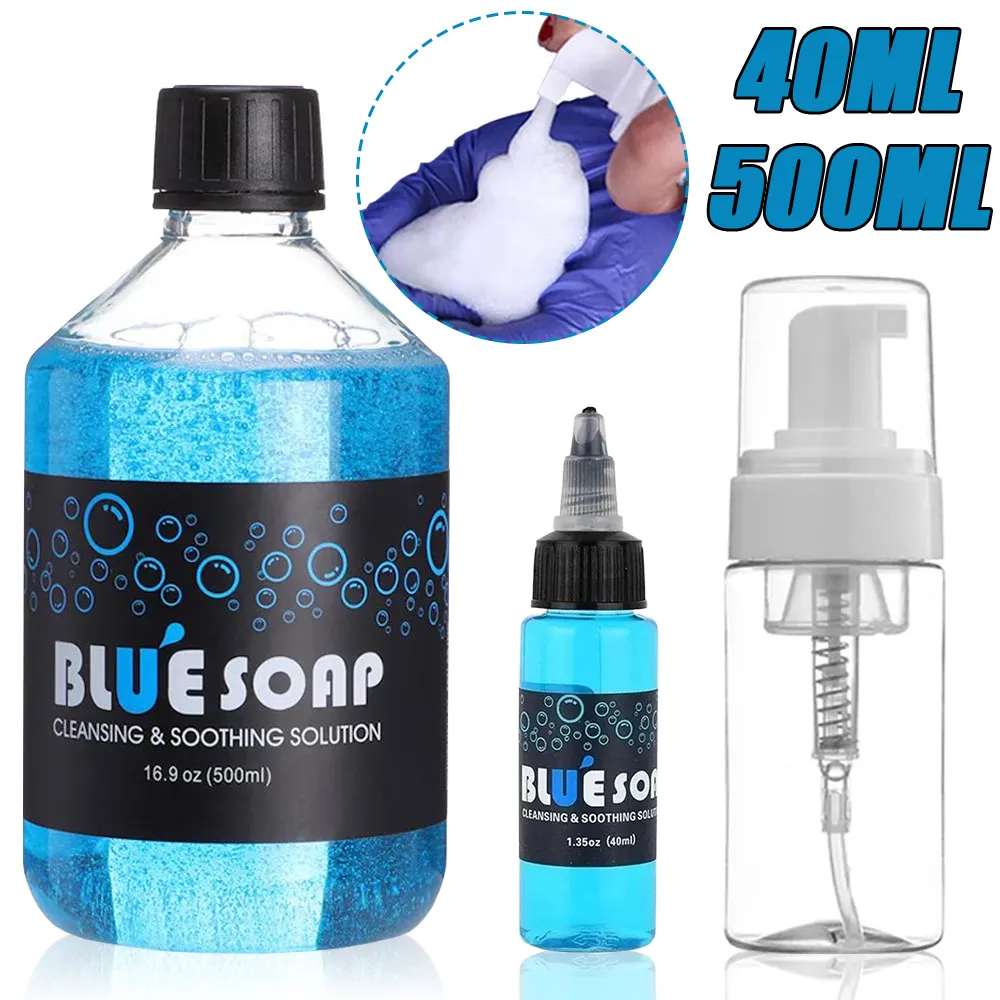 

500/40 мл синее мыло для татуировок, успокаивающее мыло для чистки татуировок, раствор для ухода за кожей, жидкость для предотвращения раздражения кожи, аксессуары для татуировок