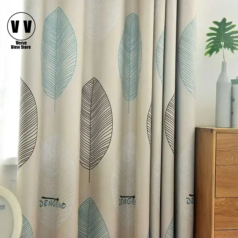 

Modern Printed Leaf Blackout Curtains for Living Room, Thick Curtain, Window for Bedroom, Kitchen Blinds, Finished Drape Door