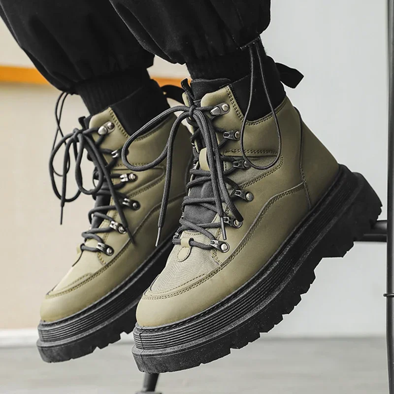

High Quality High-top Platform Boots for Men Fashion Thick Sole Men's Motorcycle Boots Outdoor Comfortable Casual Shoes for Mens