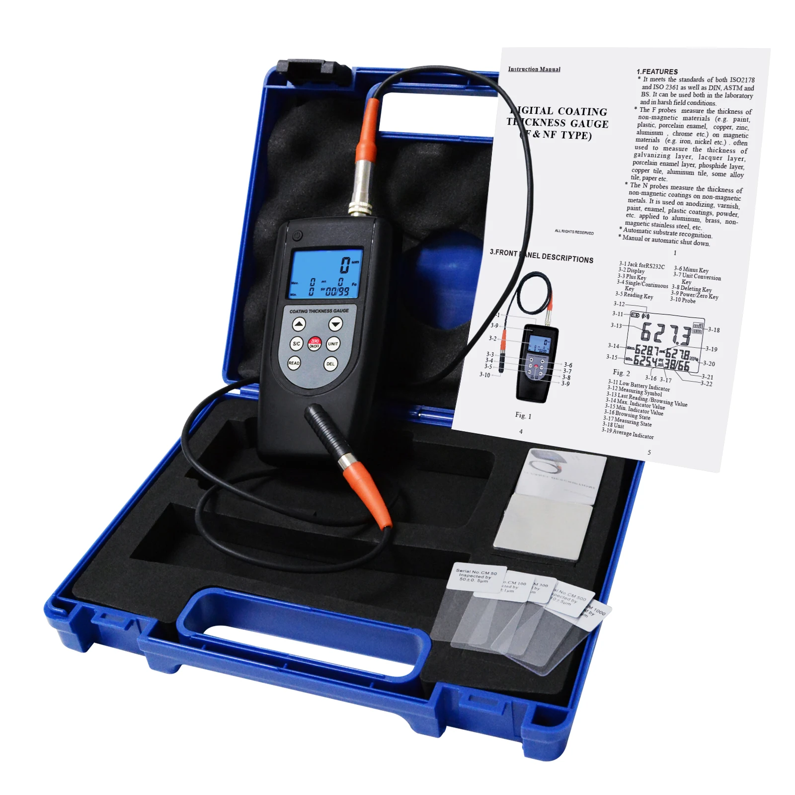 Coating Thickness Gauge F & NF 99 Memory Maximum Minimum Average, 0 to 2 μm   8 ml Non-Magnetic Non-Conductive Material