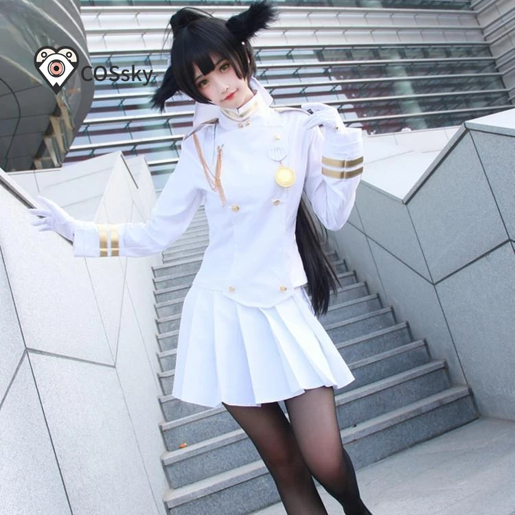 Game Azur Lane IJN Takao IJN Atago Cosplay Costumes White Ship Uniform Women Dress Girls Skirts Coat Stockings Gloves JK Suit view 4