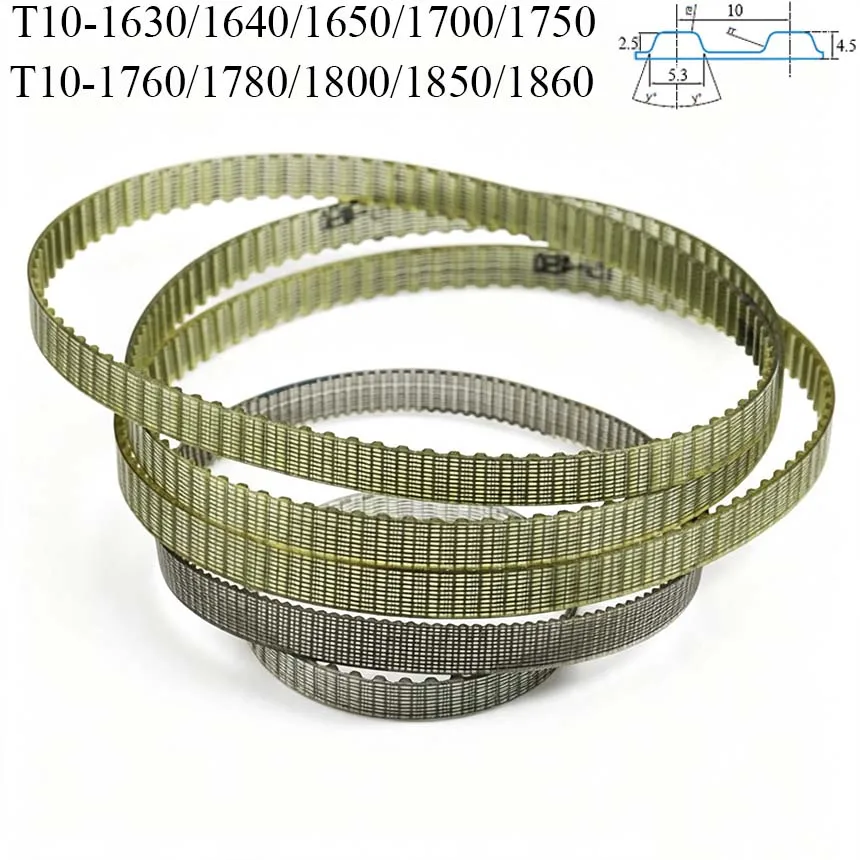 T10-1630/1640/1650/1700/1750/1760/1780/1800/1850/1860 10mm Pitch T10 PU Steel Wire Trapezoidal Cogged Synchronous Timing Belt