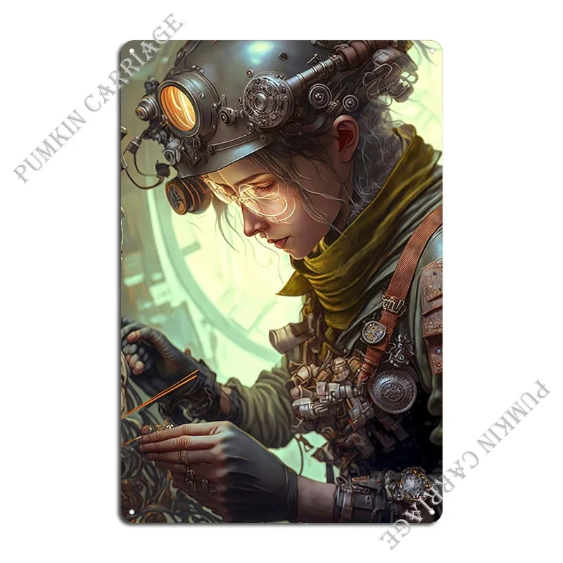 Female Steampunk Engineer Metal Sign Personalized Cinema Wall Decor Designing Plaques Tin Sign Poster