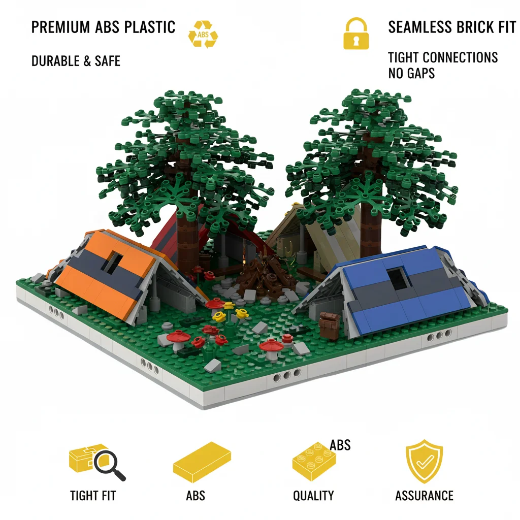 MOC Outdoor Camping Scene Building Blocks Tent Forest Adventure Model Bricks DIY Campfire Desktop Ornament Adult Gift