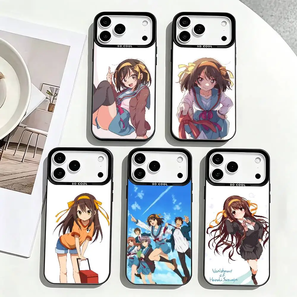 

Melancholy Haruhi Suzumiya Phone Case For iPhone 17,16,15,14,13,12,11 Plus,Pro Max,XS,Colored Silver Plated Inside Cover