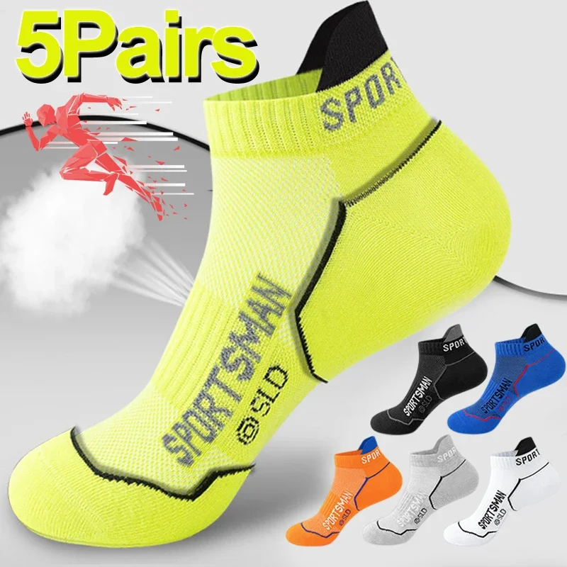 1/5Pairs High Quality Men Ankle Socks Breathable Sports Socks Mesh Casual Athletic Summer Thin Cut Short Sokken Size 38-45