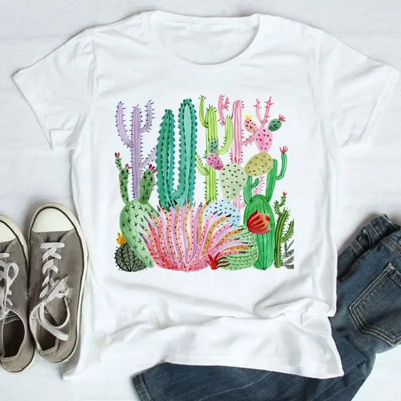 

Tees Fashion Plant Cactus New 90s Tshirts Women Short Sleeve Cartoon Print Summer Female Aesthetic Clothes Tops Graphic T-Shirt