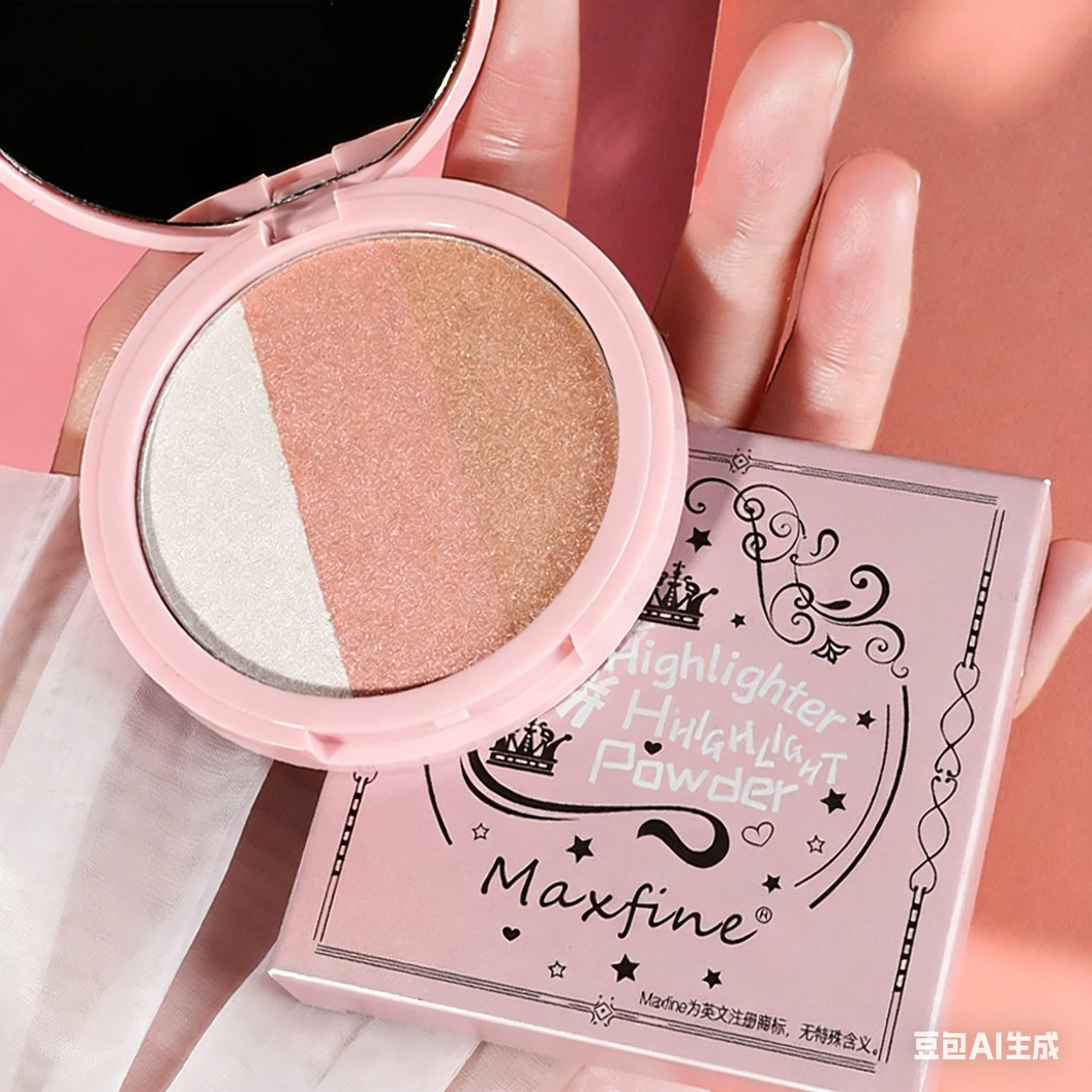 New Arrival MAXFINE 3 Colors Face Contour Blush Palette, 3D Highlighter Shading Blusher Kit, Smooth Fine Powder Natural Long Las