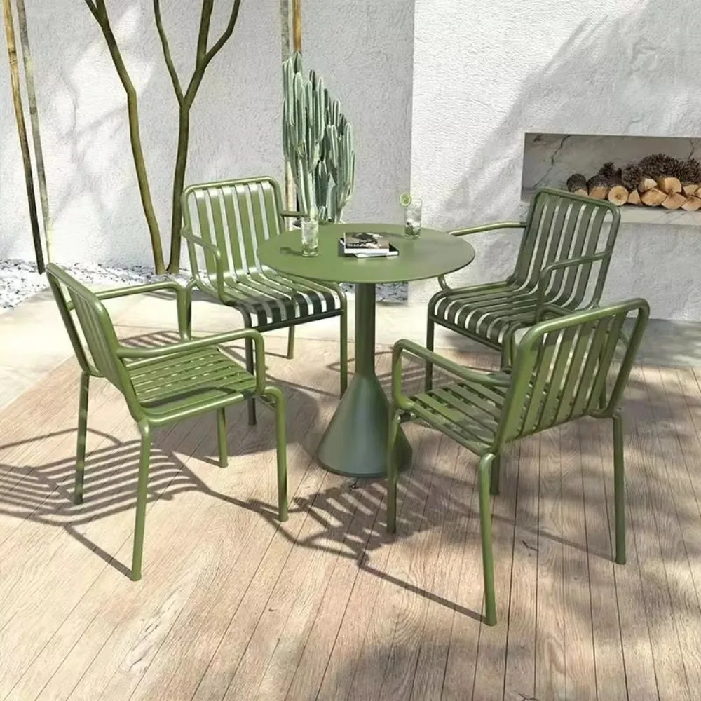 

Outdoor Metal Garden Furniture Set Small Round Table and Chair for Courtyard Balcony Green Waterproof Iron Table and Chair Set