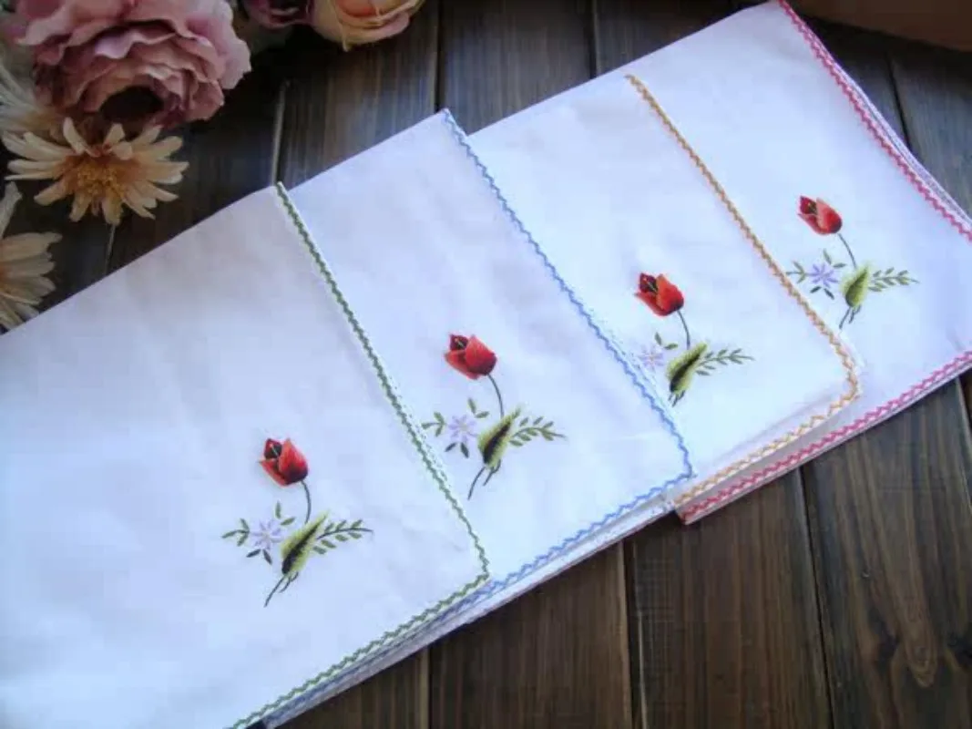 2PCS 40X40CM Pure Cotton Hand Embroidered Tulip Fabric Napkin Square Cover British Retro Style Table Handkerchief