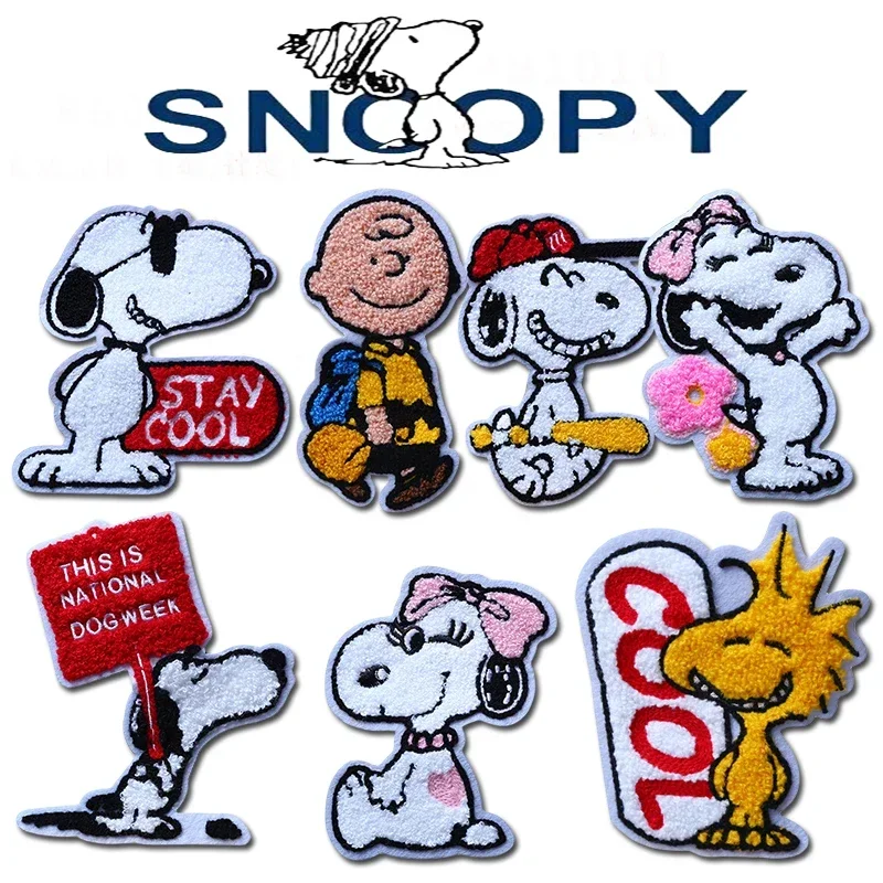 Pegatinas de tela bordadas de Snoopy para niños, pegatinas de tela con patrón DIY, pegatinas de decoración de ropa para niñas, tendencia de moda
