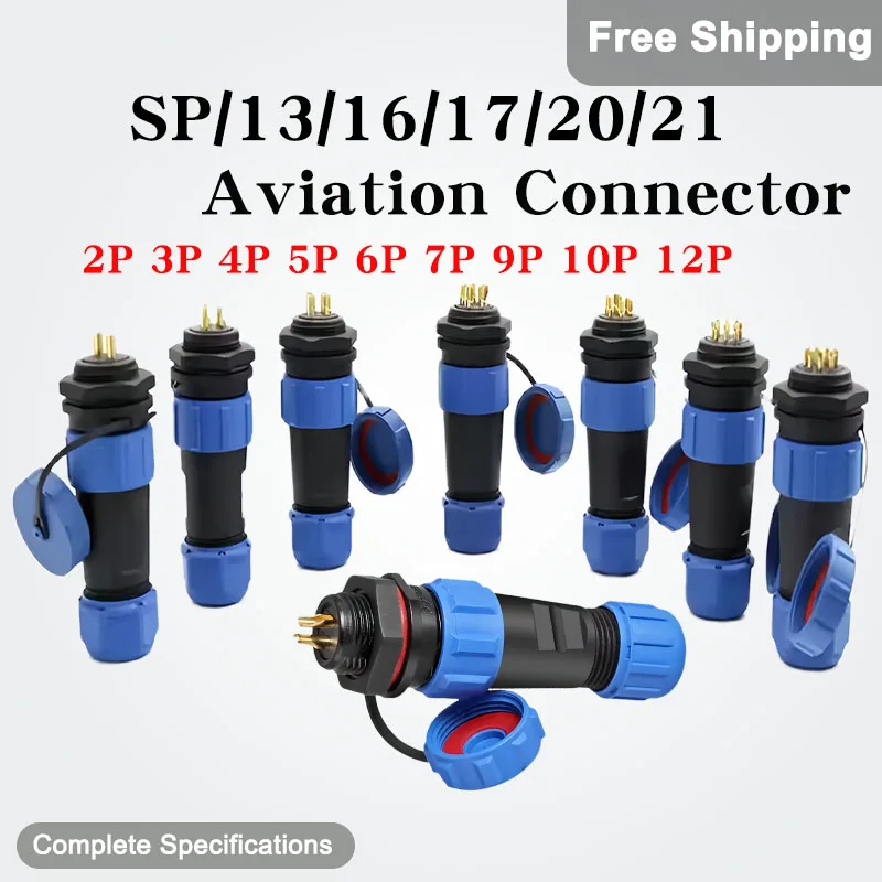 

5/10/100Sets SP13/16/17/20/21 IP68 Aviation Connector Panel Mount Plug Socket 2/3/4/5/6/7/9/10/12Pin Male Female Connector