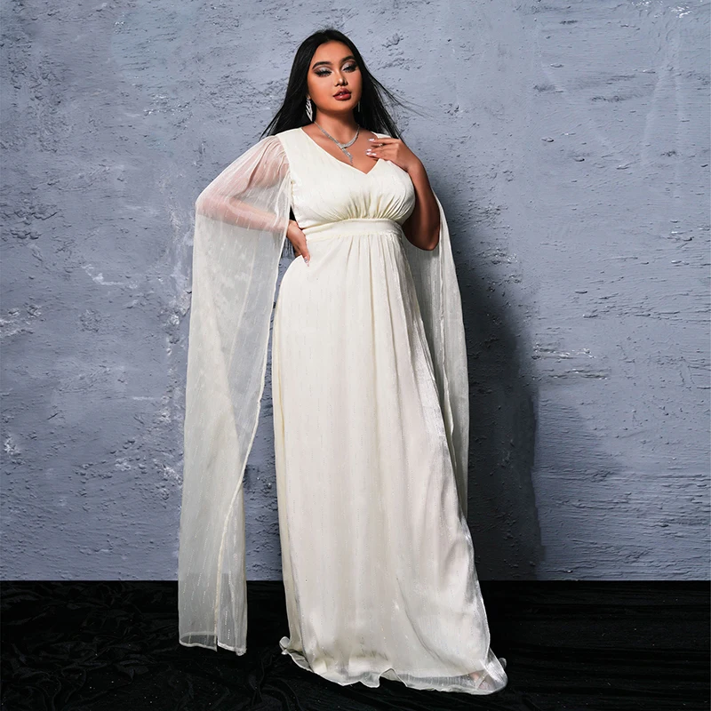 Robe de cocktail taille haute à col en V pour femmes, robes maxi longues élégantes, blanc, occasion formelle de mariage, robe de Rh, soirée, 4XL, 2024