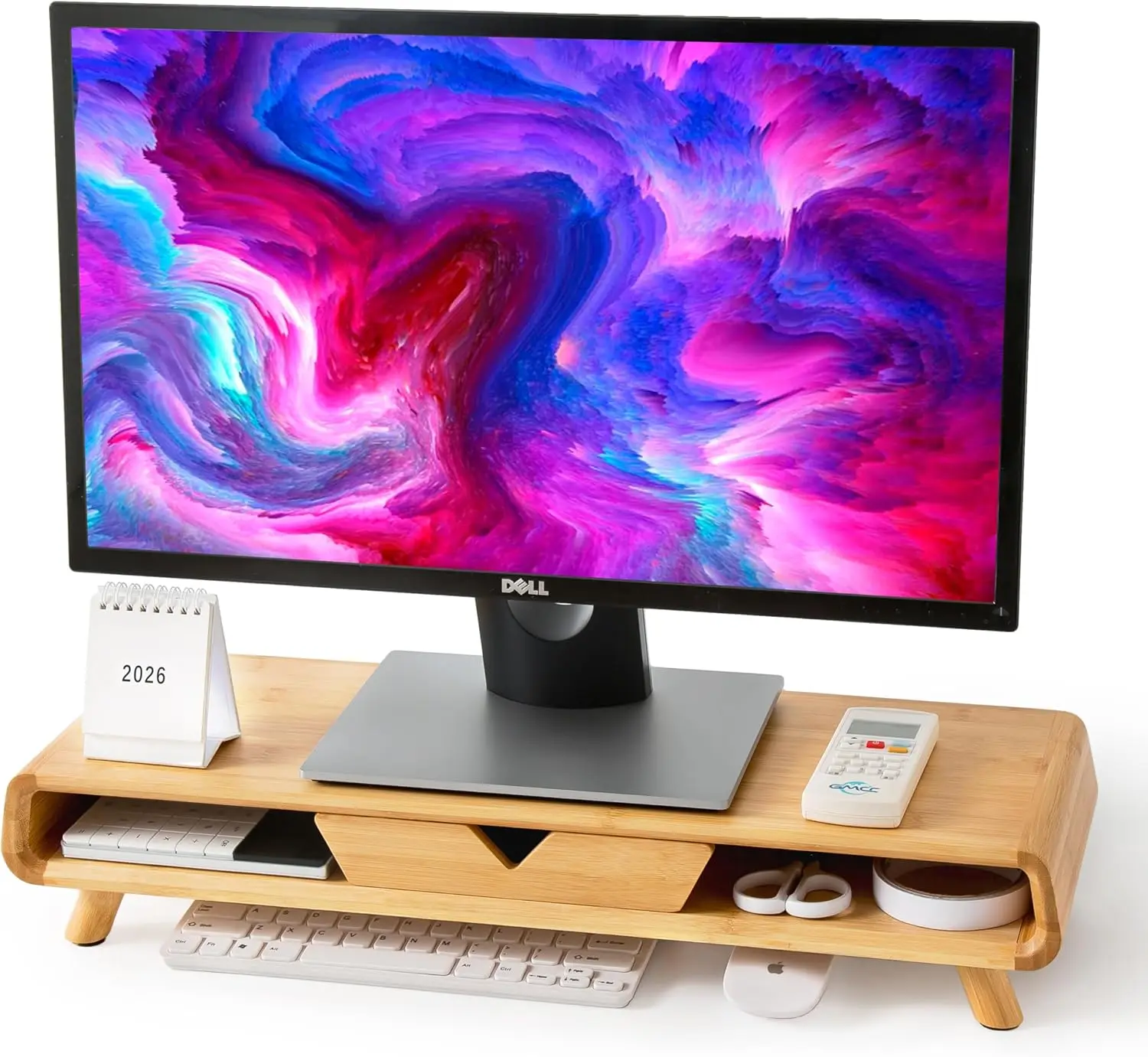 

Bamboo Monitor Stand Riser with Drawer, Ergonomic Height, No Assembly Required