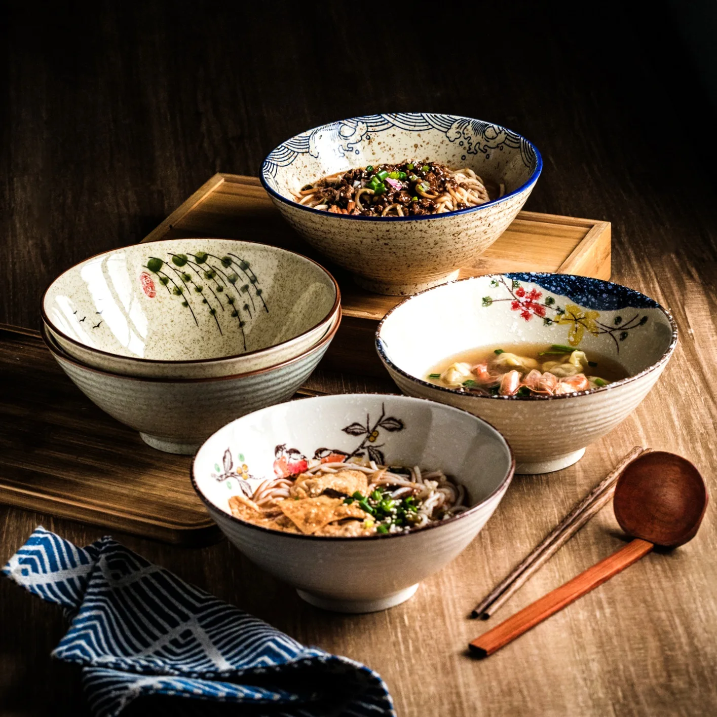 

Миска для лапши, бытовая керамическая миска для супа, японская миска для рамэна, подглазурный цвет