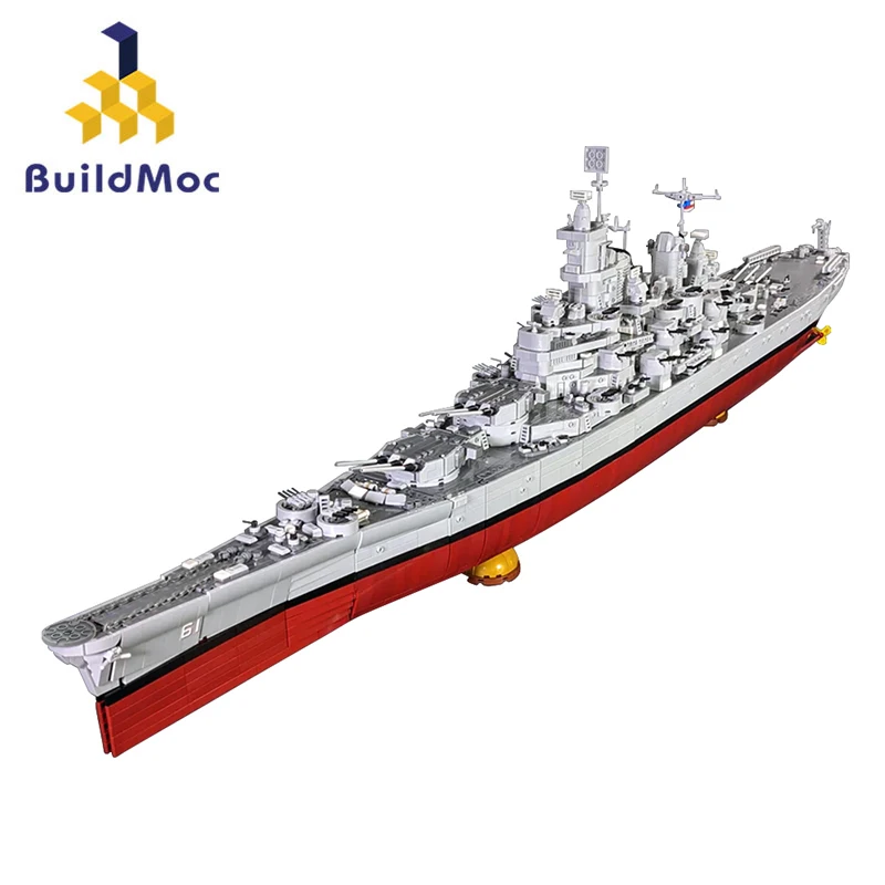 Moc Ayihuas Class Battleships Building Block Set BB-61 Battleships Military World War Ship Boat Warship Brick Toy for Kids Gifts