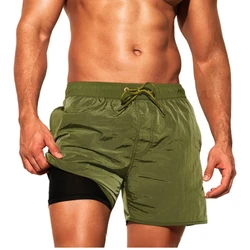 Desmiit Swimsuits Men Beach Swim Shorts 2024 Fast Dry 2 in 1 Men's Sport Short Mens Shorts Board Surf Bathing Suit Man Swimwear