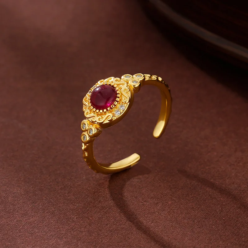 New in rattan red gemstone rings for women light luxury and high-end fashion circular ring adjustable banquet jewelry gift