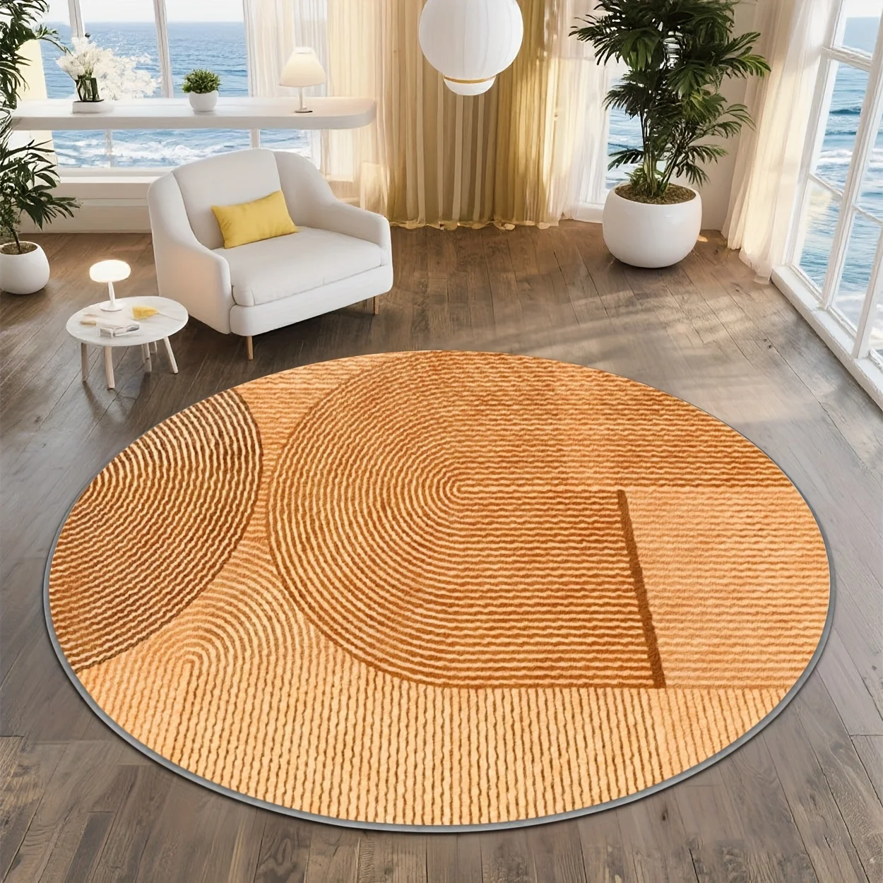 1pc Cream Creamy Zen Groovy Floor Mat Entrance Hallway Sofa Side Home Decor Bedroom Kitchen Coffee Table Circle Area Rug Doormat