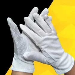 2Pairs White Cotton Gloves Non-slip Costume Stitched Uniform Gloves for Parade Honor Inspection Server Funeral Wedding