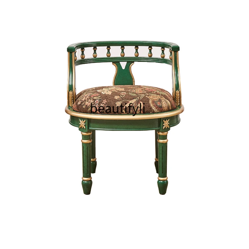 American Retro Green Single Solid Wood Armchair Living Room Small Tea Table European Balcony Combination