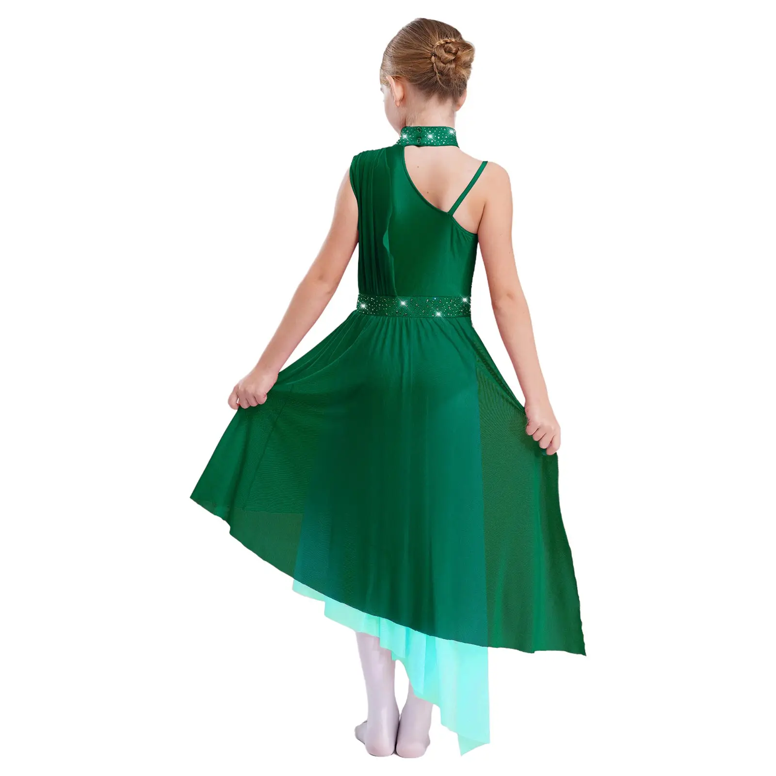 Costumes de danse de patinage artistique pour filles, sans manches, dos découpé, justaucorps de Jazz, jupe en maille transparente, tenue pour la pratique du Ballet