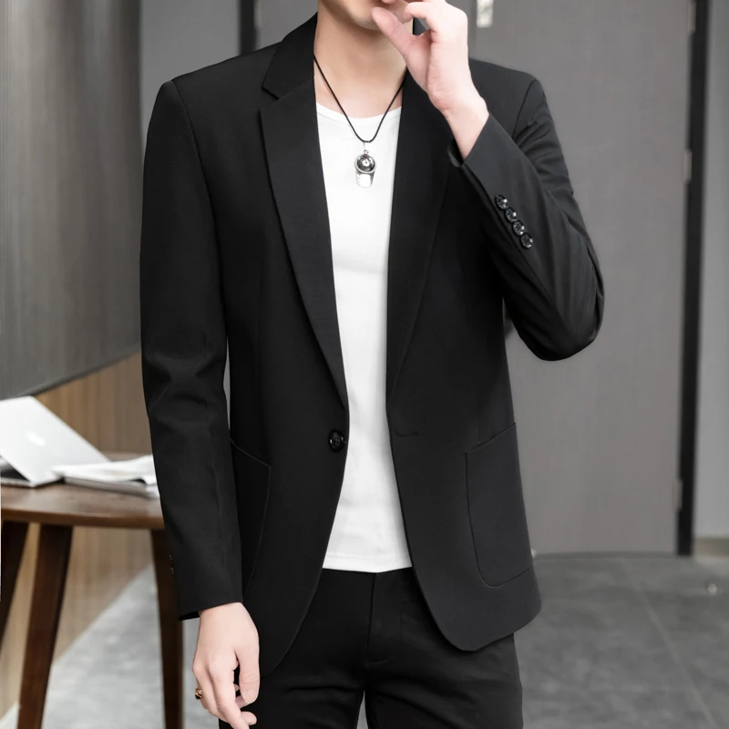 

Spring Autumn Men's Slim Fit Casual Bla Suit Single Piece Top Briti Sle Busin Casual Haome Small Suit