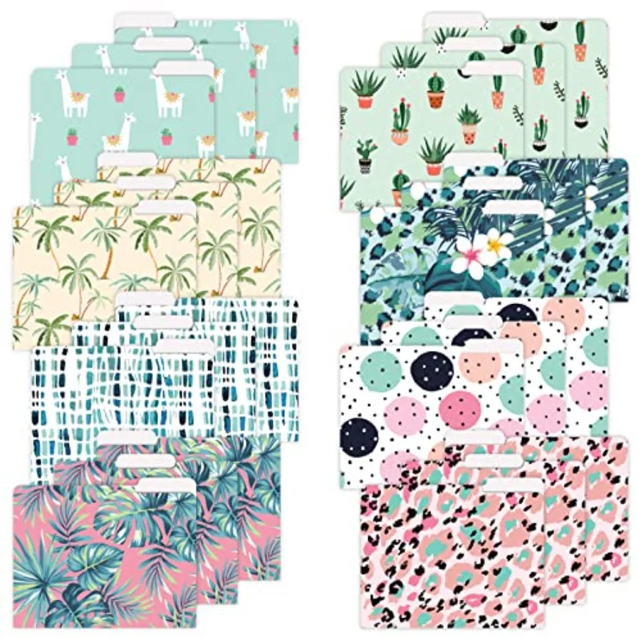 Mejores productos de oficina Carpetas de archivos decorativas Paquete de 24 8 diseños Tamaño de letra pesada 9,5 x 11,5 1/3 Pestaña cortada Lindo Diversión Moderna