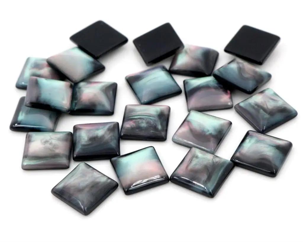 New Fashion 40pcs 12mm Black Color Square Style Flat back Resin Cabochons Cameo-O7-11