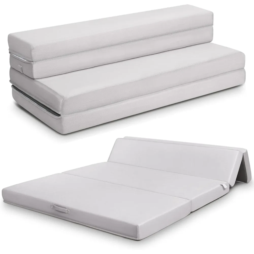 

4- Inch Tri Folding Mattress Twin XL Size, Foam Mattress with Removable & Washable Cover, Foldable Guest Sofa Bed Sleeper
