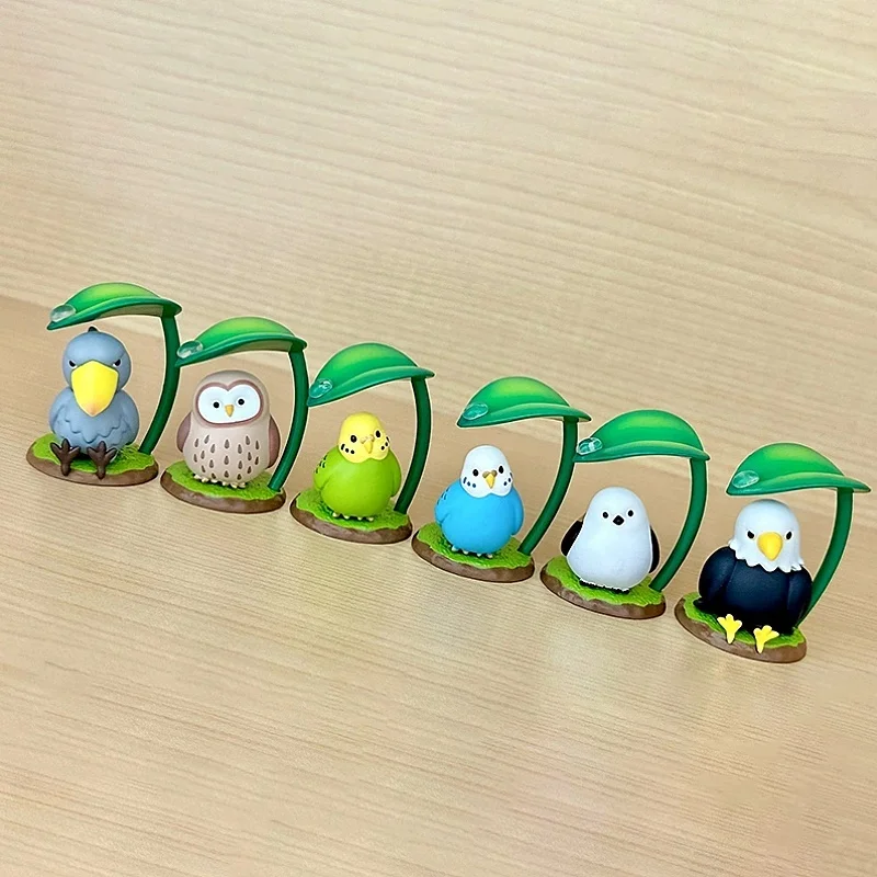 Qualia Capsule Toy Amayadori Mascot Figure Cute Birds Budgerigar Owl Shoebill Eagle Avoid The Rain Under Leaf Umbrella Toy Gift