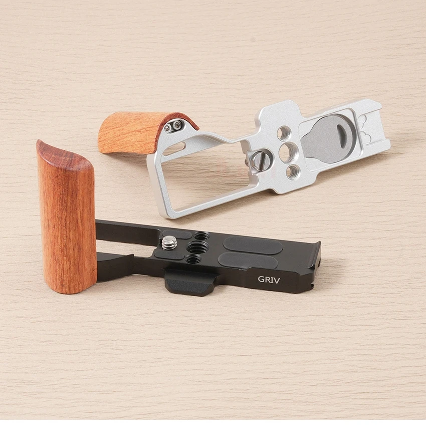 Black/ Silver L-Plate Base Wooden Handle for Ricoh GRIV Camera Quick-Release Plate GR4 Grip Accessories