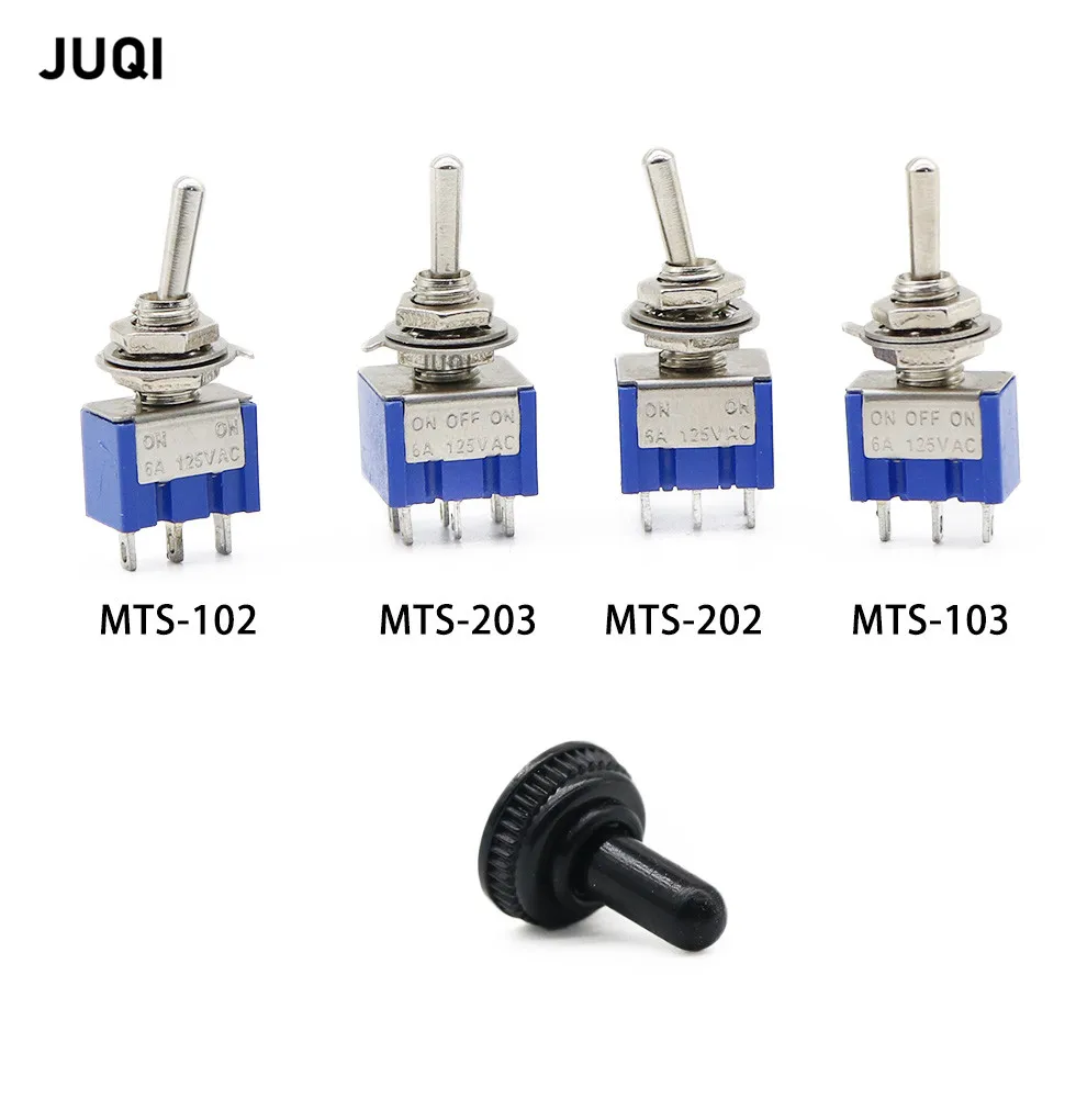 1PCS MTS-102 blue 6MM Mini 3/6PIN 6A 125VAC Toggle Switch 2/3 Position Self locking SPDT ON-OFF -ON Rocker Switch Waterproof Cap