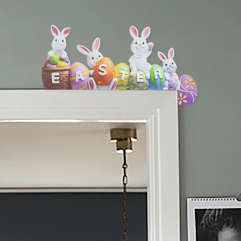 Easter Door Frame Decoration Cartoon Cute Little Rabbit Happy Easter Hello Spring Striped Egg Carrot Decor Easter Party supplies