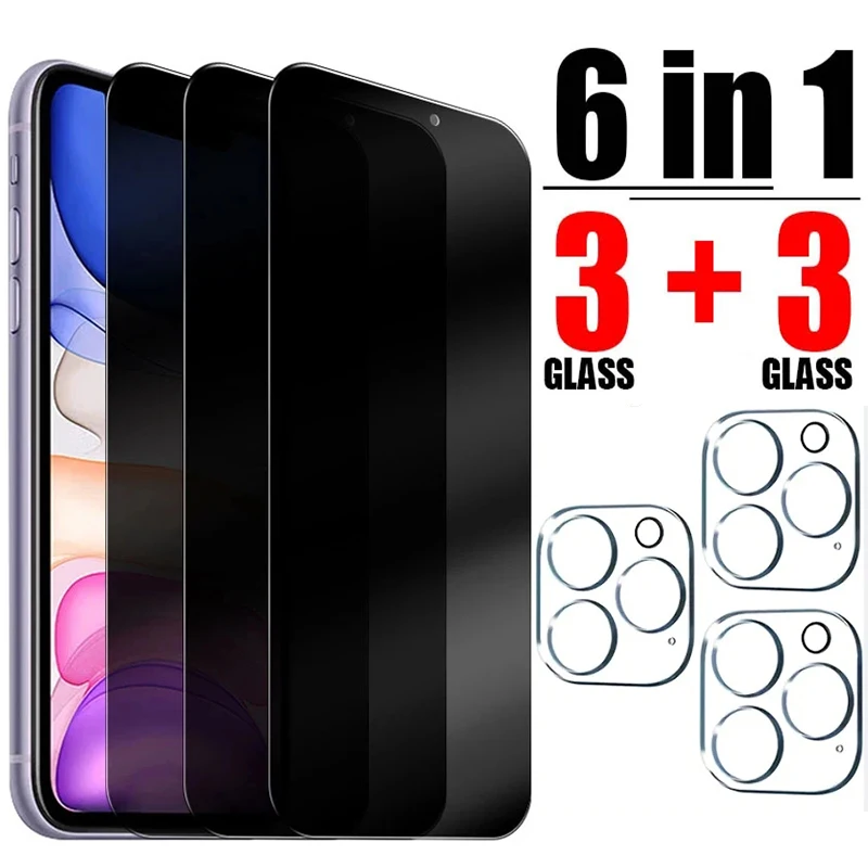 

6IN1 Anti-Spy Tempered Glass For iPhone 14 13 12 11 15 Pro Max Camera Screen Protector For iPhone 11 13 12 14 15 Plus Pro Glass