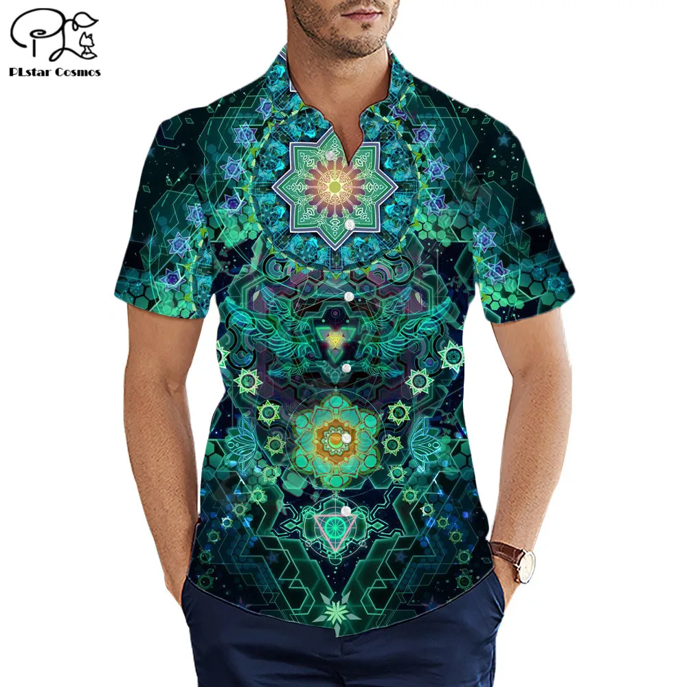 PLstar Cosmos camisetas hawaianas psicodélicas con estampado 3D, camisa divertida de manga corta para playa, Verano