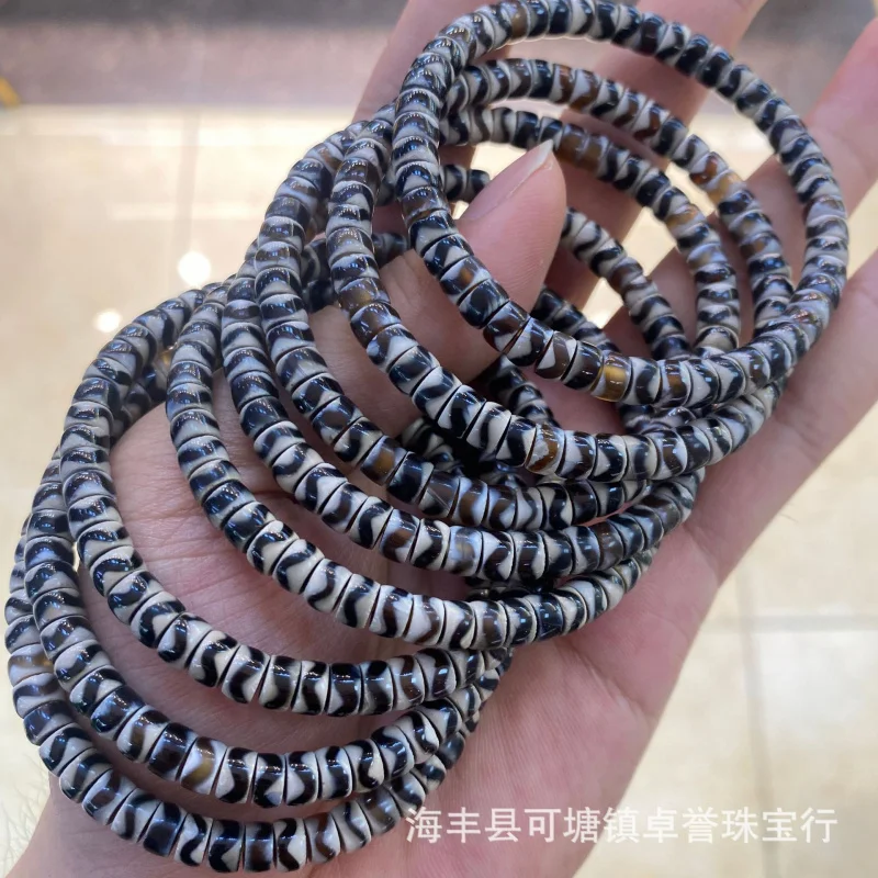 

Natural Tiger Tooth Dzi Agate Pill Bracelet Straight Cut Pill Bead Agate Bracelet Cultural Play Agate Jewelry Wholesale