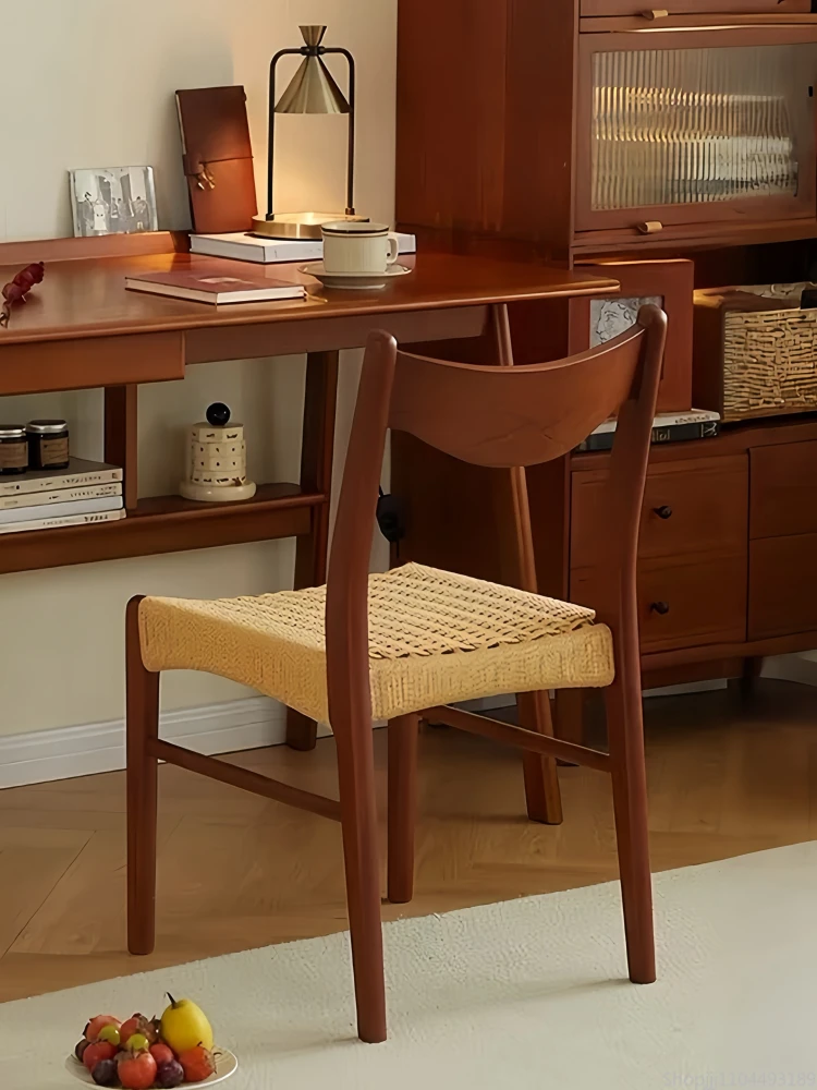 كرسي الروطان العتيق - مقعد منخفض من الخشب الصلب لتناول الطعام والزينة