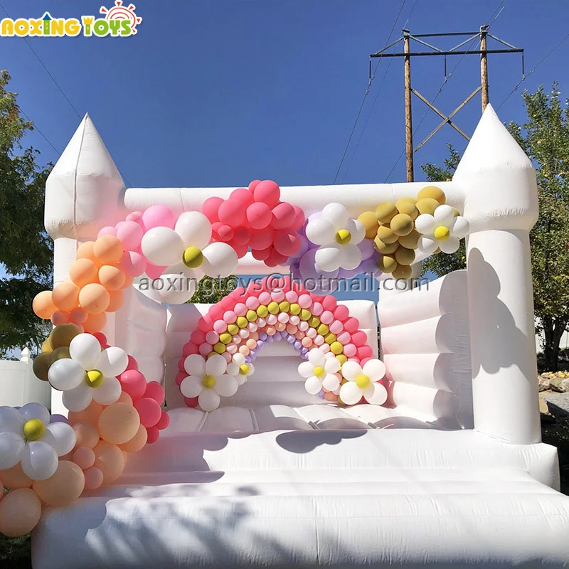 White PVC Commercial Inflatable Bouncer Castle Jumping House For Wedding Birthday Party For Kids Adults With Balloon Air Blower