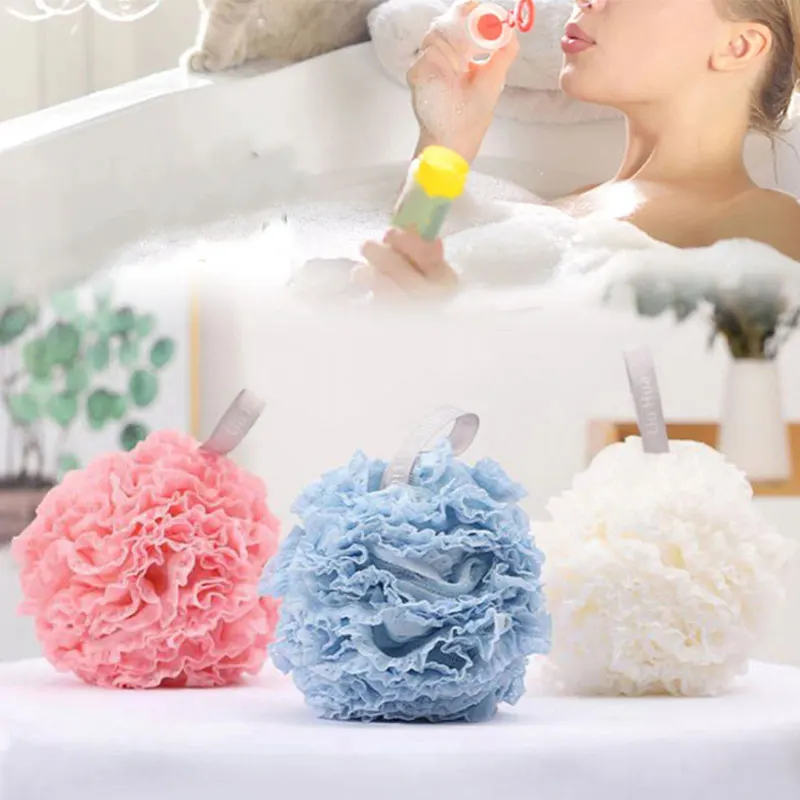 Soft Bath Scrub Bath Ball Body Clean Bath Puff อุปกรณ์ห้องน้ําดอกไม้ขัดฟองอาบน้ําตาข่ายฟองน้ําแปรงด้านหลัง