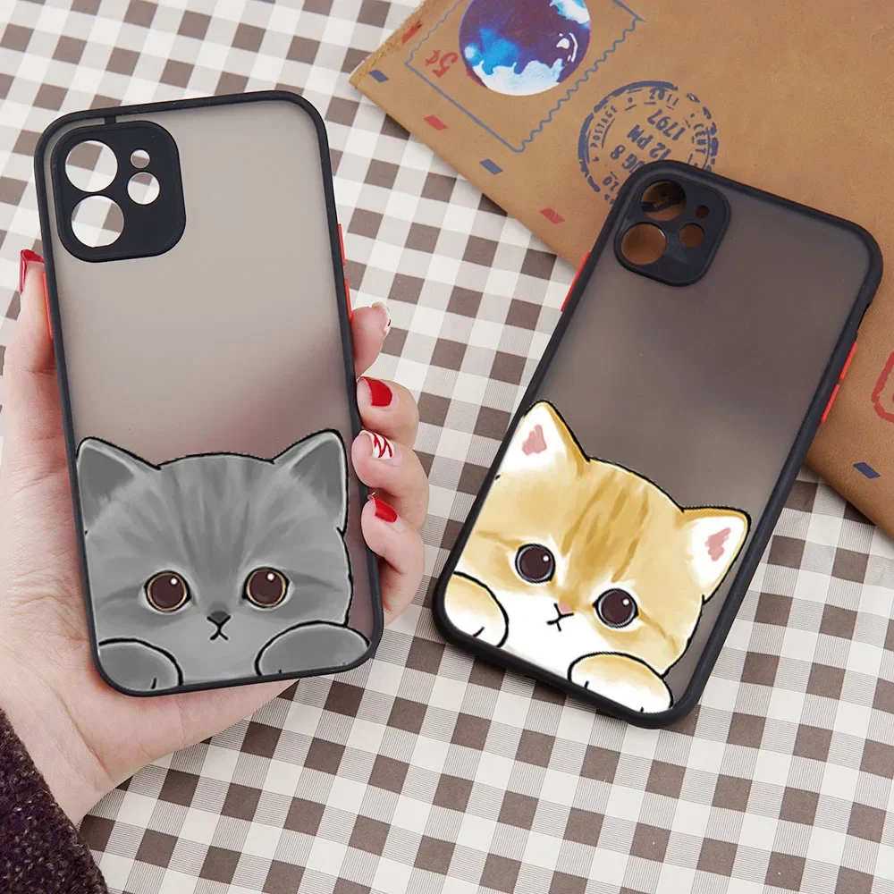 

Cute Cartoon Cat Phone Case For iPhone 17 16 15 11 12 14 13 Pro Max Mini X XS XR 7 8 Plus SE Shockproof Hard Matte Cover Fundas